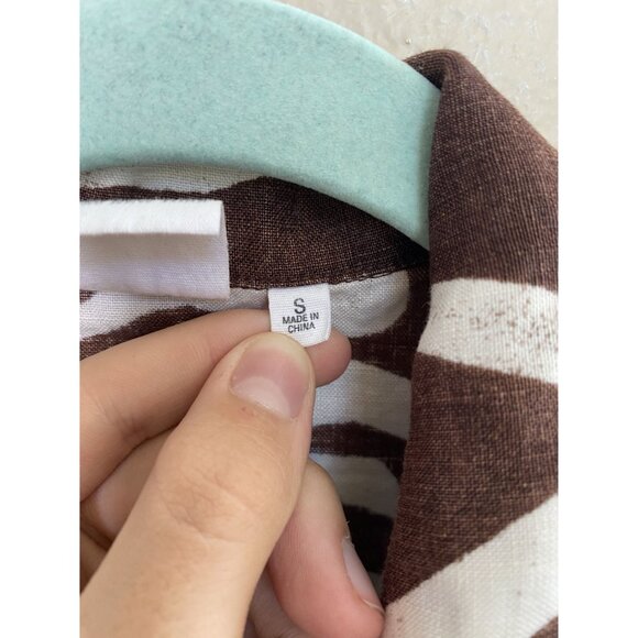 Jones New York Womens Brown Blouse Small 3/4 sleeve linen button up collared - Picture 4 of 8